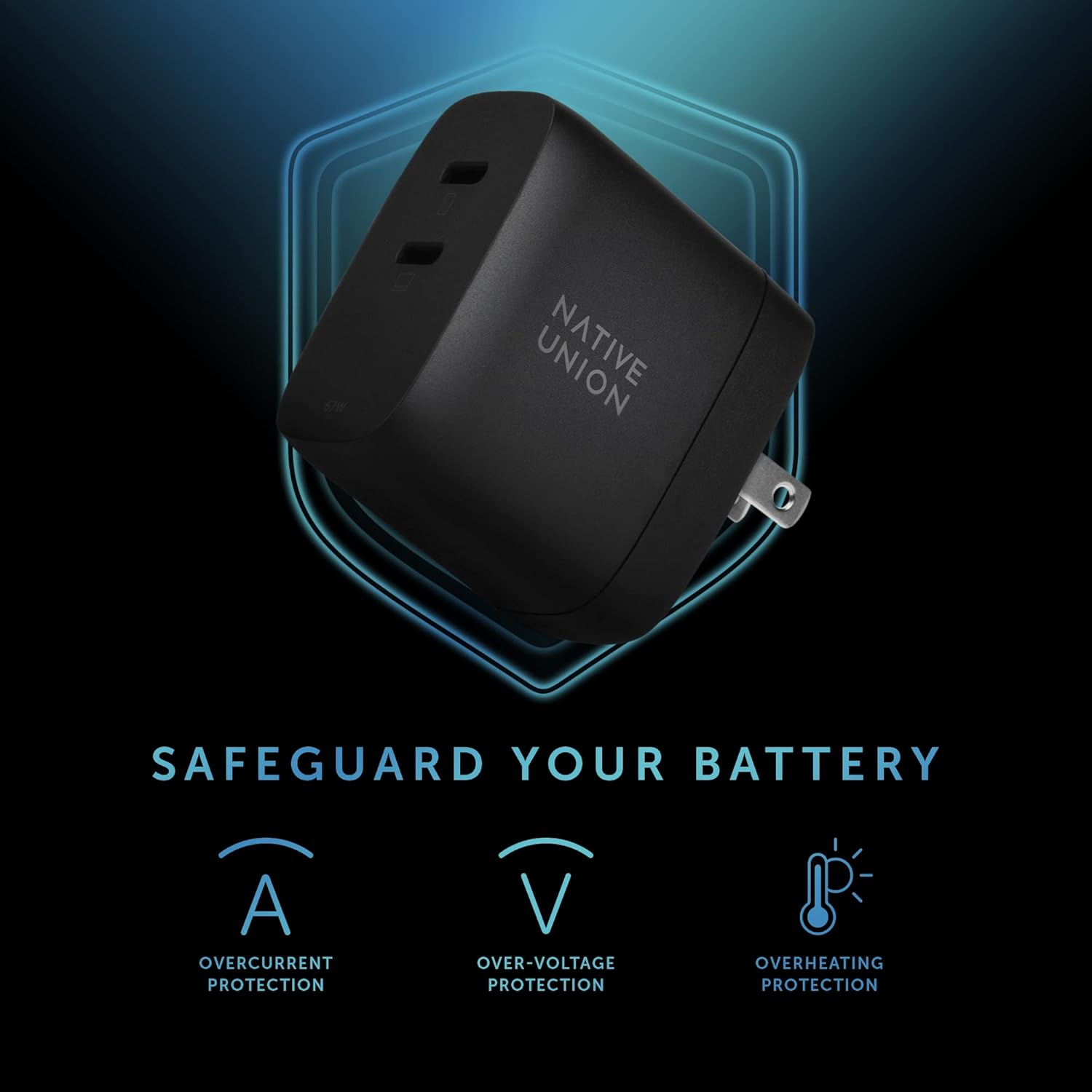 Native Union Fast GaN Charger PD 67W – Ultra-Compact Multi-Device Power Delivery Enabled USB-C Charger Up to 67W – for MacBook Pro, iPads, iPhones, Pixel, Galaxy & Other Type-C Devices (Black)
