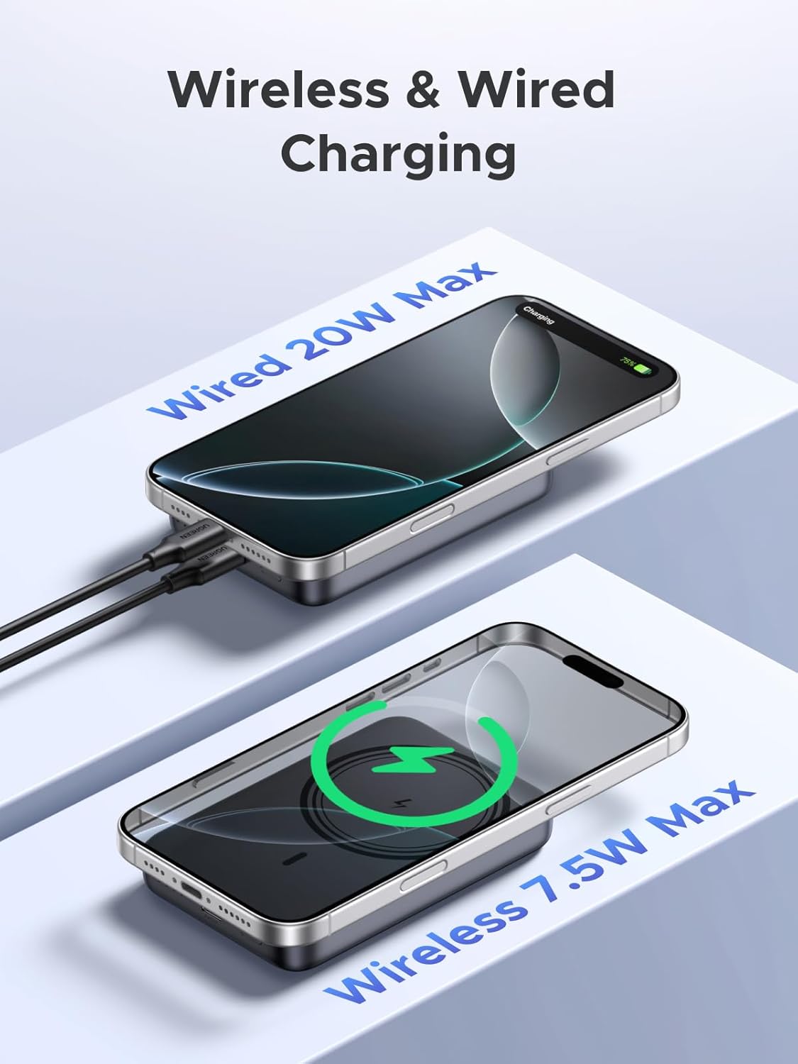UGREEN Uno Magnetic Wireless Power Bank 10000mAh Black