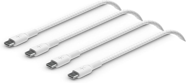 كابل Belkin Boost Charge المضفر USB-C إلى USB-C بطول 1 متر، أبيض
