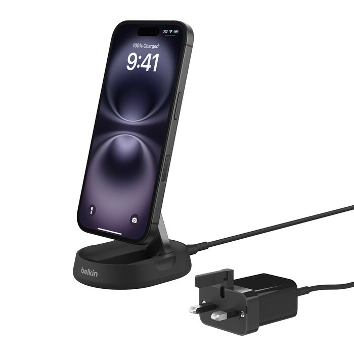 حامل شحن لاسلكي مغناطيسي قابل للتحويل Belkin Boost Charge Pro بقوة 15 وات، متوافق مع MagSafe، شاحن لاسلكي سريع Qi2، أسود