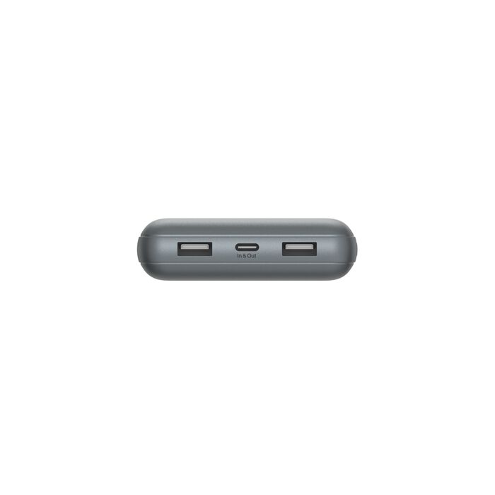 شاحن محمول من Belkin، بنك طاقة USB C بسعة 20000 مللي أمبير/ساعة مع منفذي USB-A، 15 وات مع كابل A إلى C، رمادي 