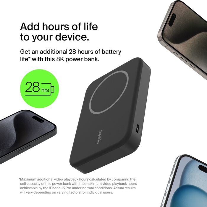 بنك طاقة مغناطيسي من Belkin مع Qi2 15 واط 8K أسود 