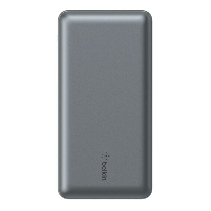 شاحن محمول من Belkin، بنك طاقة USB C بسعة 20000 مللي أمبير/ساعة مع منفذي USB-A، 15 وات مع كابل A إلى C، رمادي 