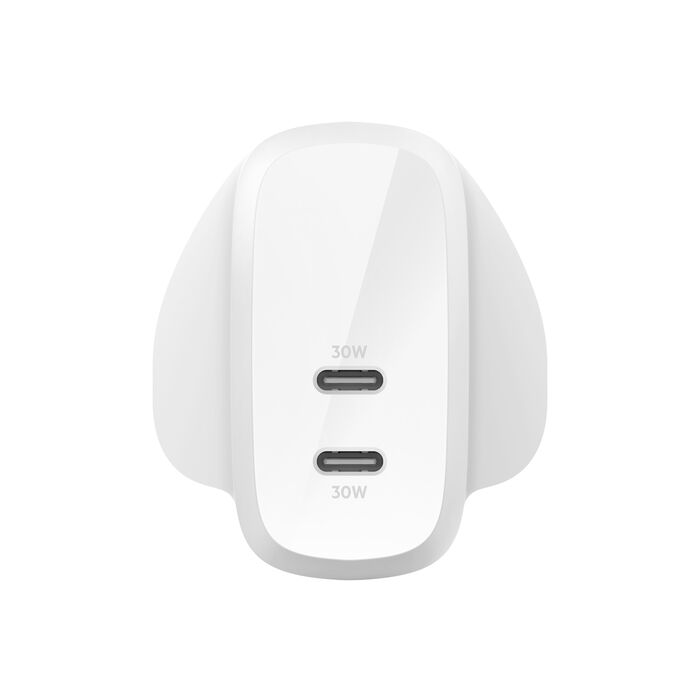 شاحن هاتف Belkin Boost Charge ثنائي USB-C مع PPS، 60 وات، أبيض 
