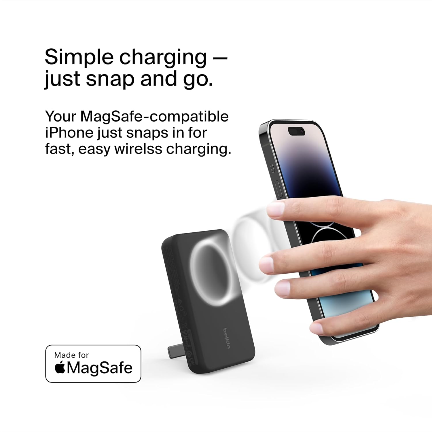 باور بانك لاسلكي مغناطيسي من Belkin BoostCharge مع حامل (أسود) 