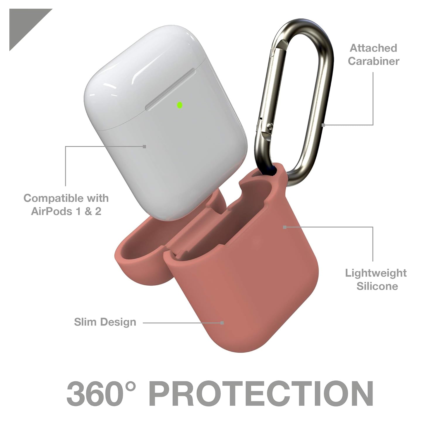 Airpods Case by GEAR4 Apollo, Fully Protective Lightweight Silicone Airpods 1 and 2 Case with Attached Clip – Coral