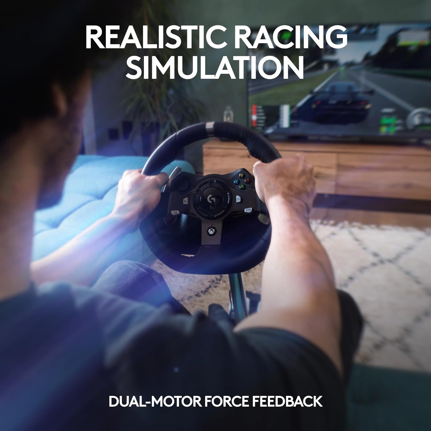 عجلة قيادة سباق Logitech G92 Driving Force ودواسات أرضية، وReal Force Feedback، ومبدلات تبديل من الفولاذ المقاوم للصدأ، وغطاء عجلة قيادة من الجلد لأجهزة Xbox Series X|S وXbox One والكمبيوتر الشخصي وMac - أسود