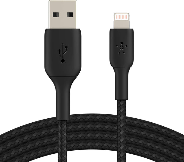 كابل Belkin BoostCharge Braided Lightning إلى USB-A بطول 6.6 قدم، أسود 
