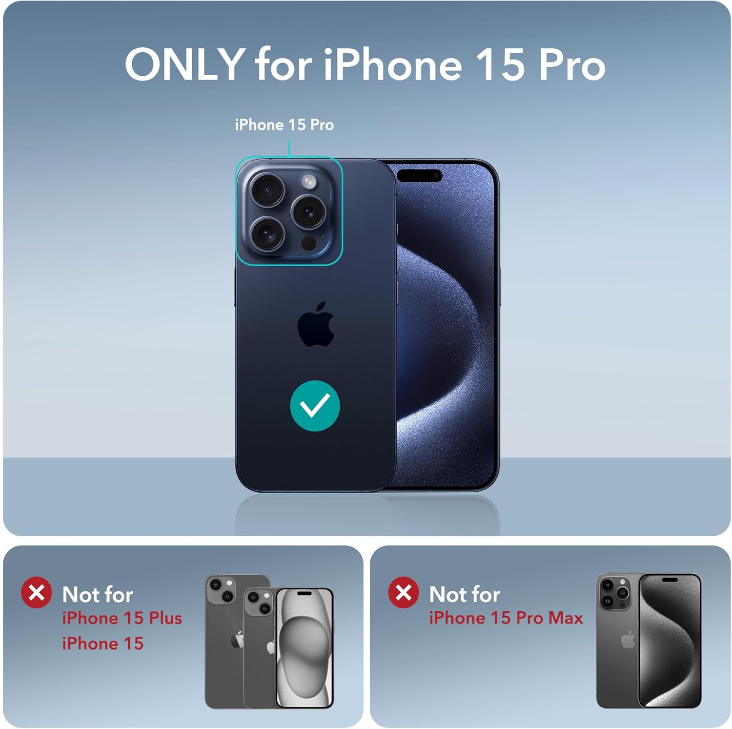 حافظة ESR لهاتف iPhone 15 Pro، متوافقة مع MagSafe، مجموعة مع 2 واقي شاشة وواقي عدسة واحدة شفاف