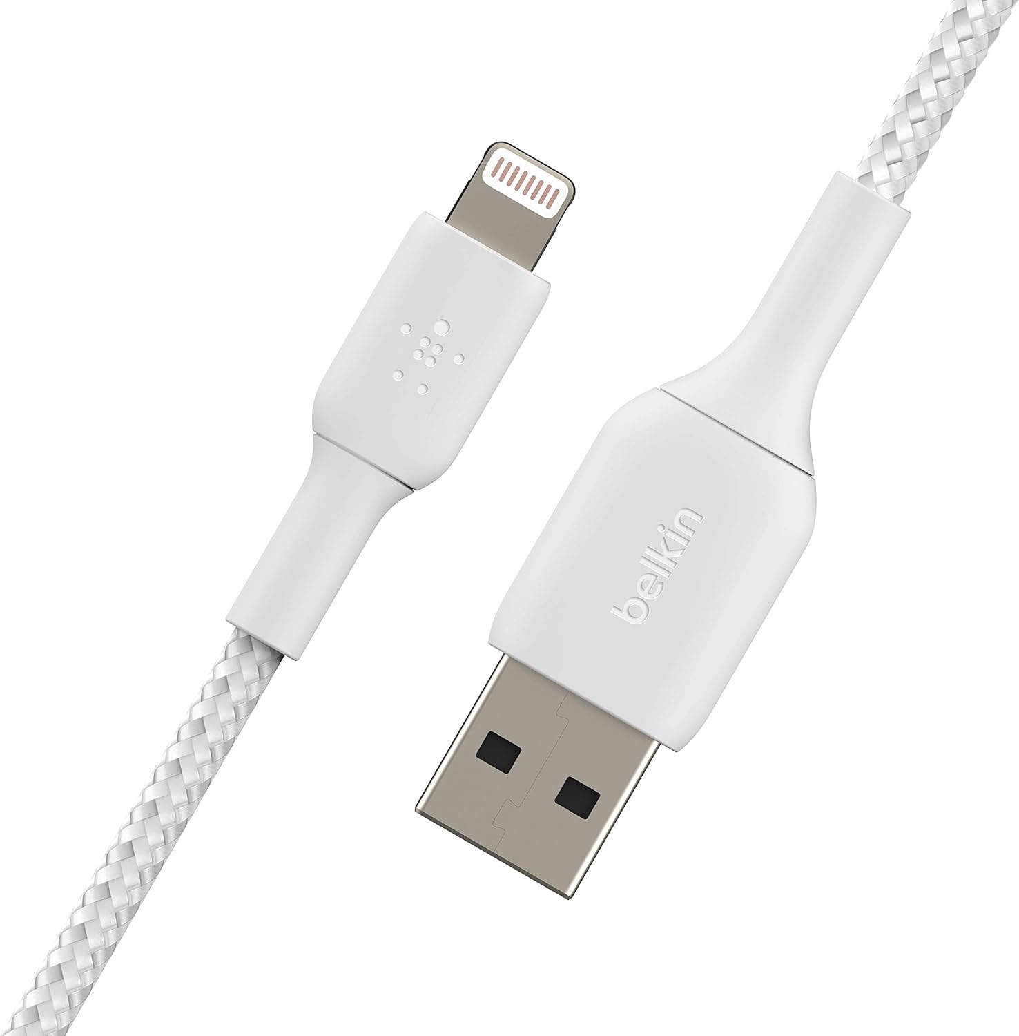 كابل Belkin 3 متر Boost Charge المضفر من Lightning إلى USB-A باللون الأبيض