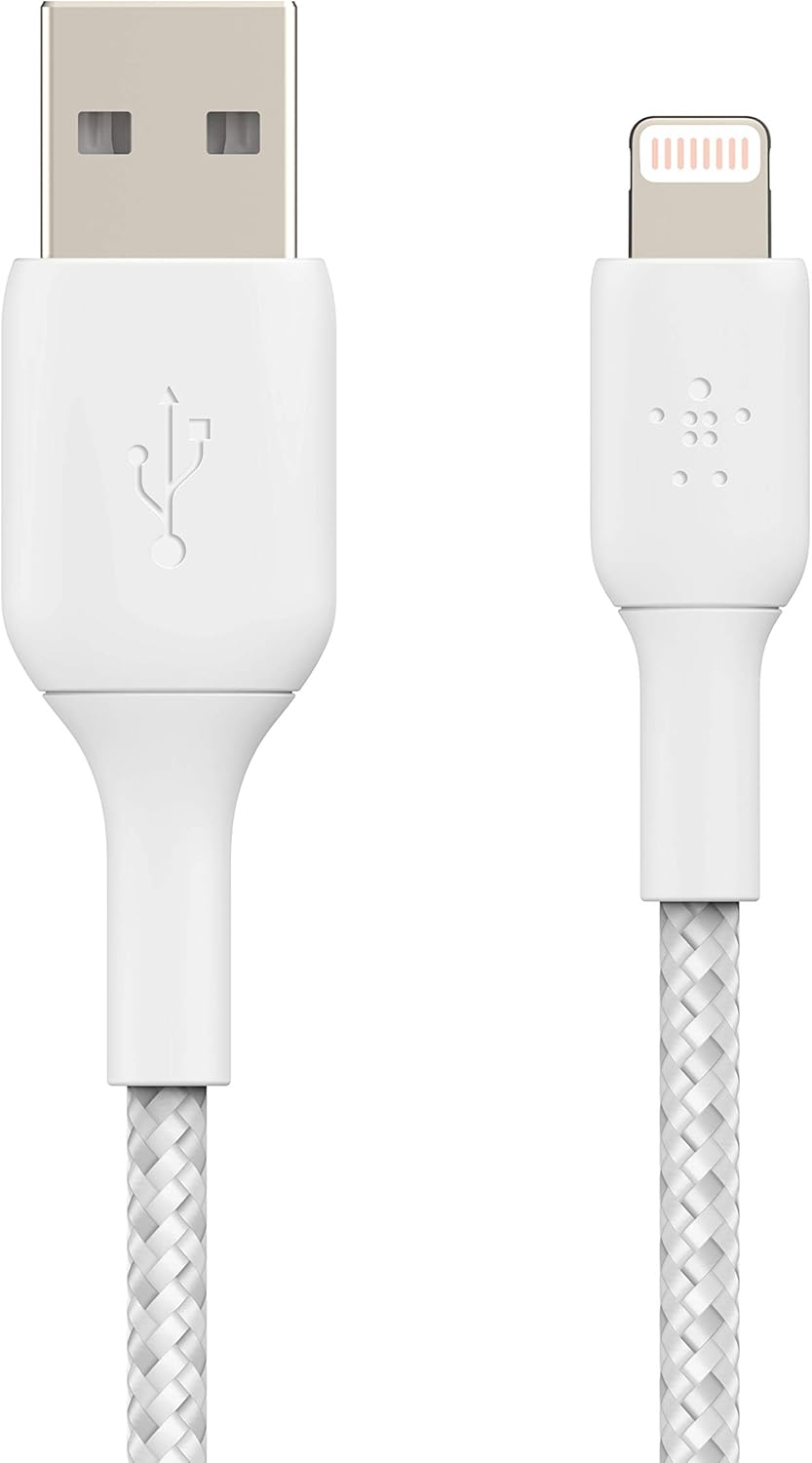 كابل Belkin 3 متر Boost Charge المضفر من Lightning إلى USB-A باللون الأبيض