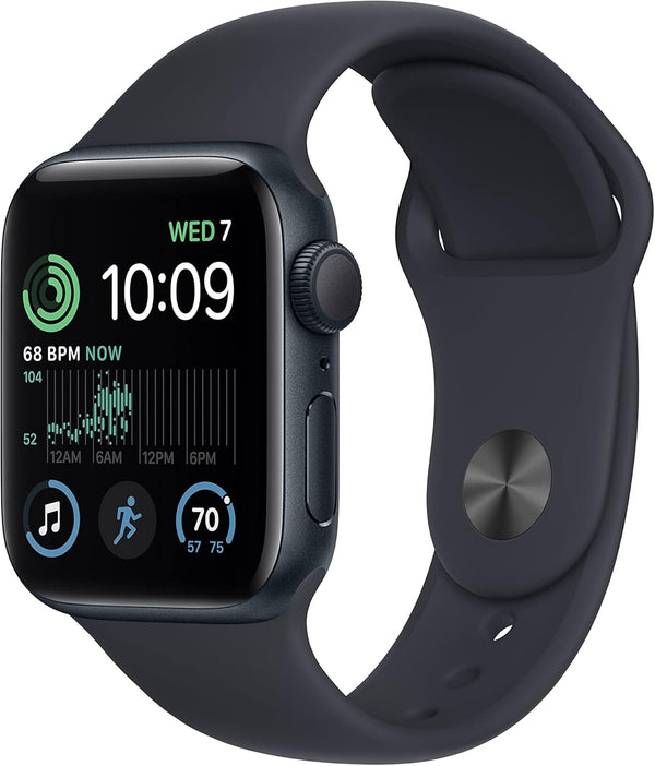 ساعة Apple Watch SE الجيل الثاني GPS مقاس 40 مم هيكل من الألومنيوم منتصف الليل وسوار رياضي منتصف الليل مقاس صغير/متوسط 
