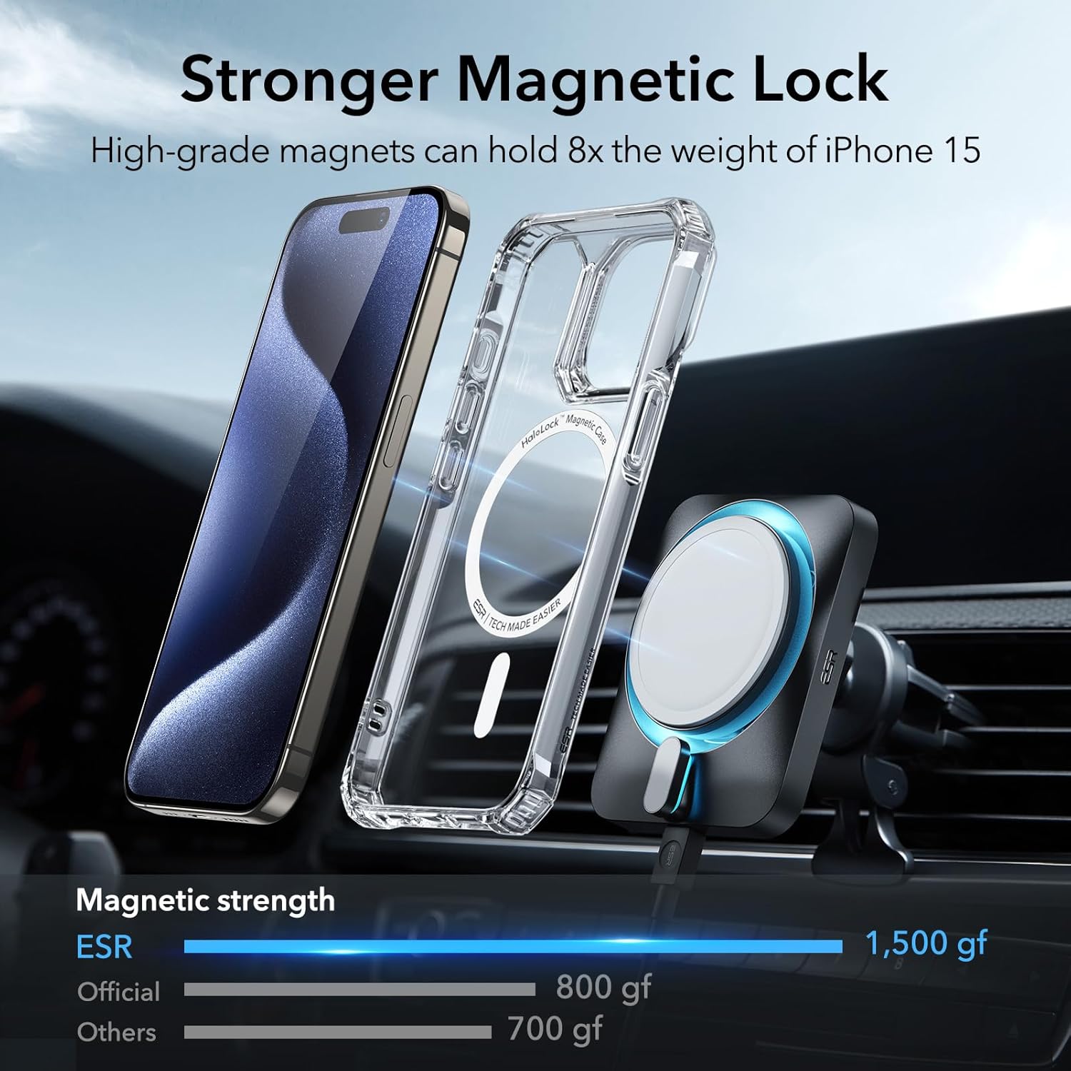 حافظة ESR لهاتف iPhone 15 Pro، متوافقة مع MagSafe، مجموعة مع 2 واقي شاشة وواقي عدسة واحدة شفاف