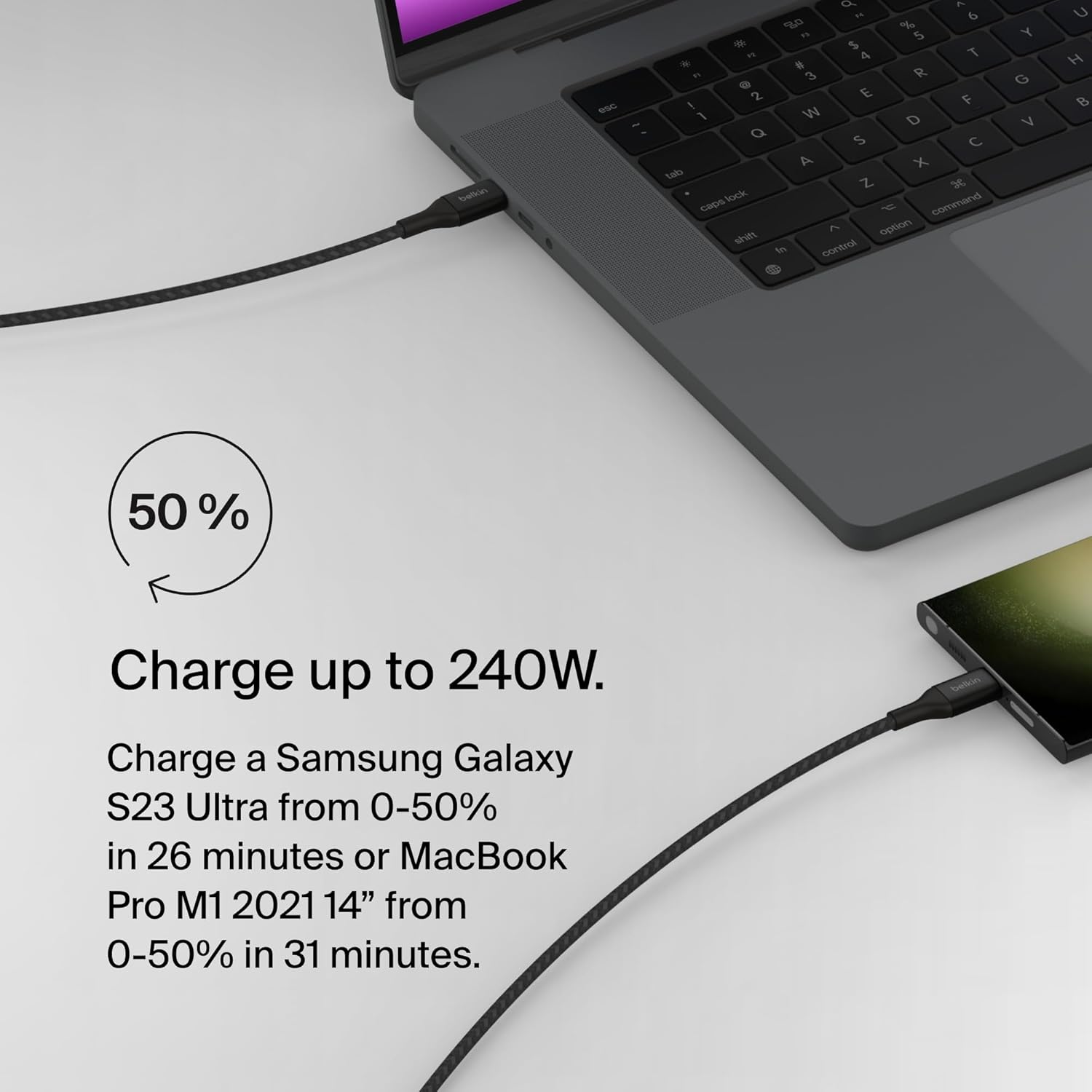 Belkin Boost Charge USB C to USB C Cable, 3.3ft, 240W 1M Type C Charger Black
