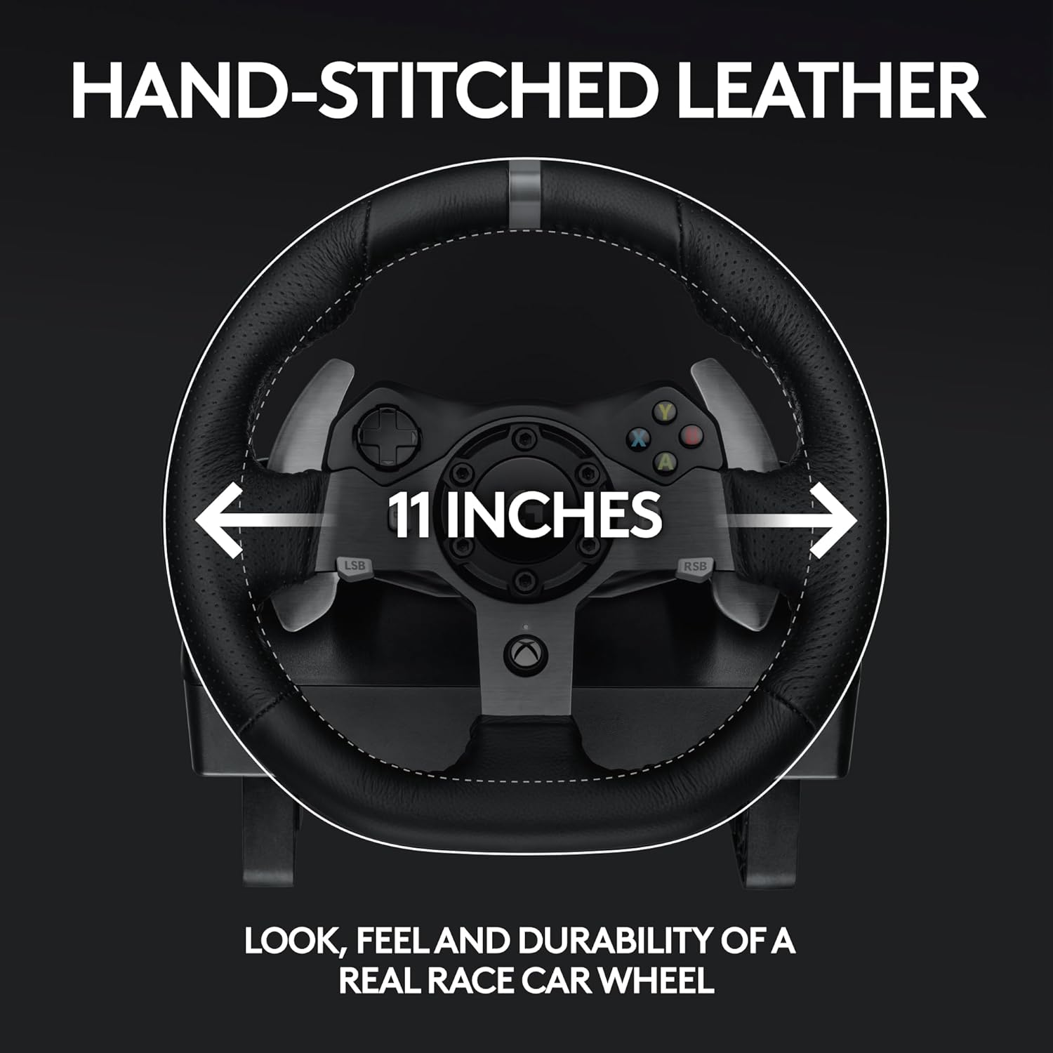 عجلة قيادة سباق Logitech G92 Driving Force ودواسات أرضية، وReal Force Feedback، ومبدلات تبديل من الفولاذ المقاوم للصدأ، وغطاء عجلة قيادة من الجلد لأجهزة Xbox Series X|S وXbox One والكمبيوتر الشخصي وMac - أسود