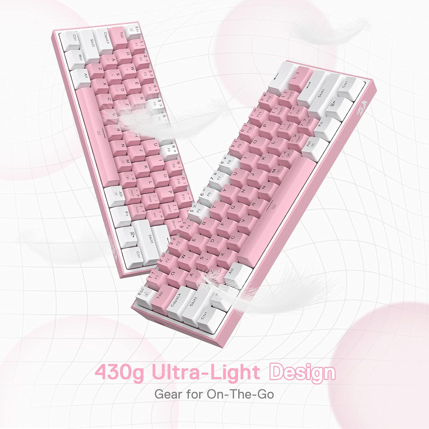 Redragon K617-R WP Fizz Rainbow Mechanical Gaming Keyboard – 61 Keys, Wired, Blue Switches, White/Pink