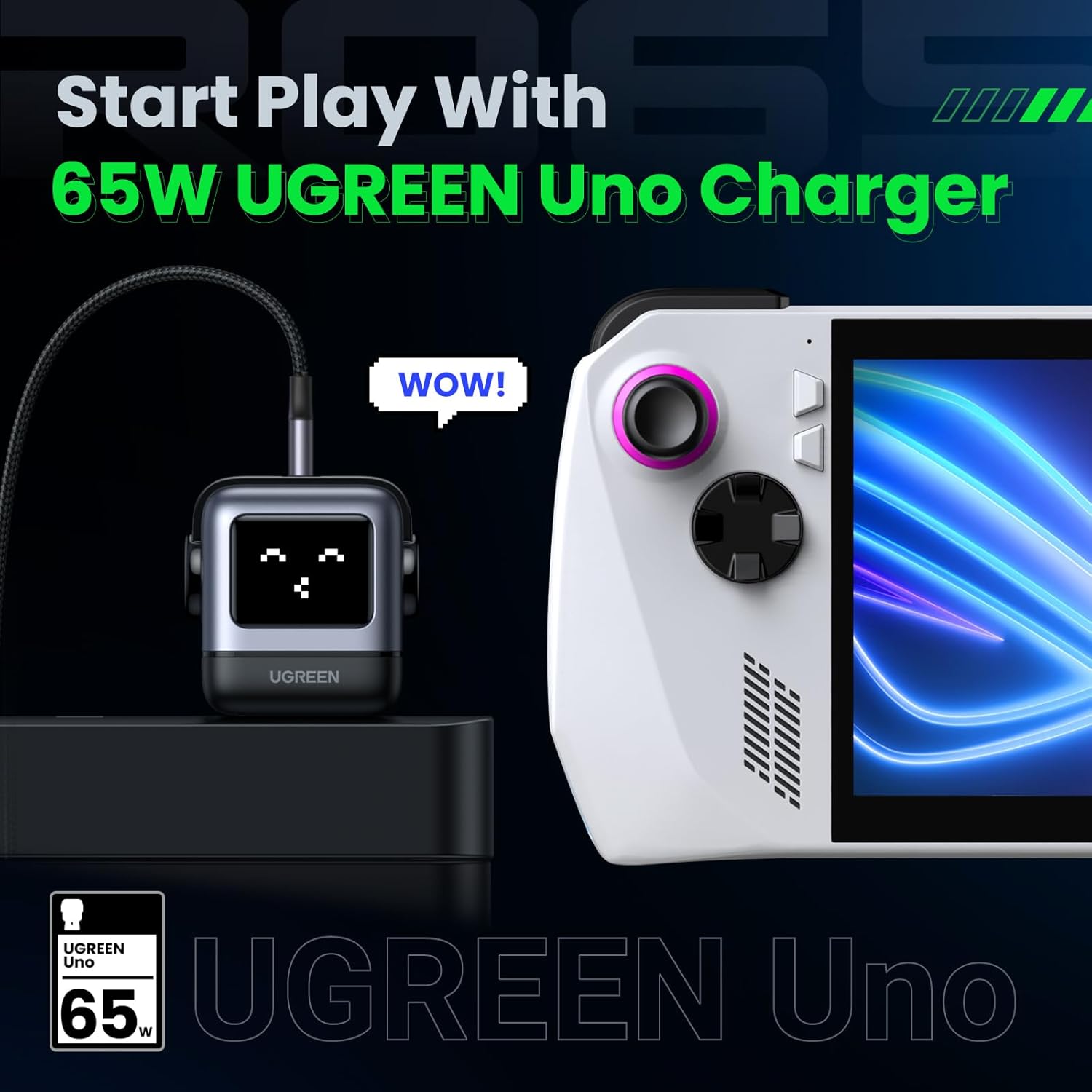 UGREEN Uno 65W USB C Charging Block Nexode 3-Port GaN Charger Compact Fast USB C Power Adapter Black