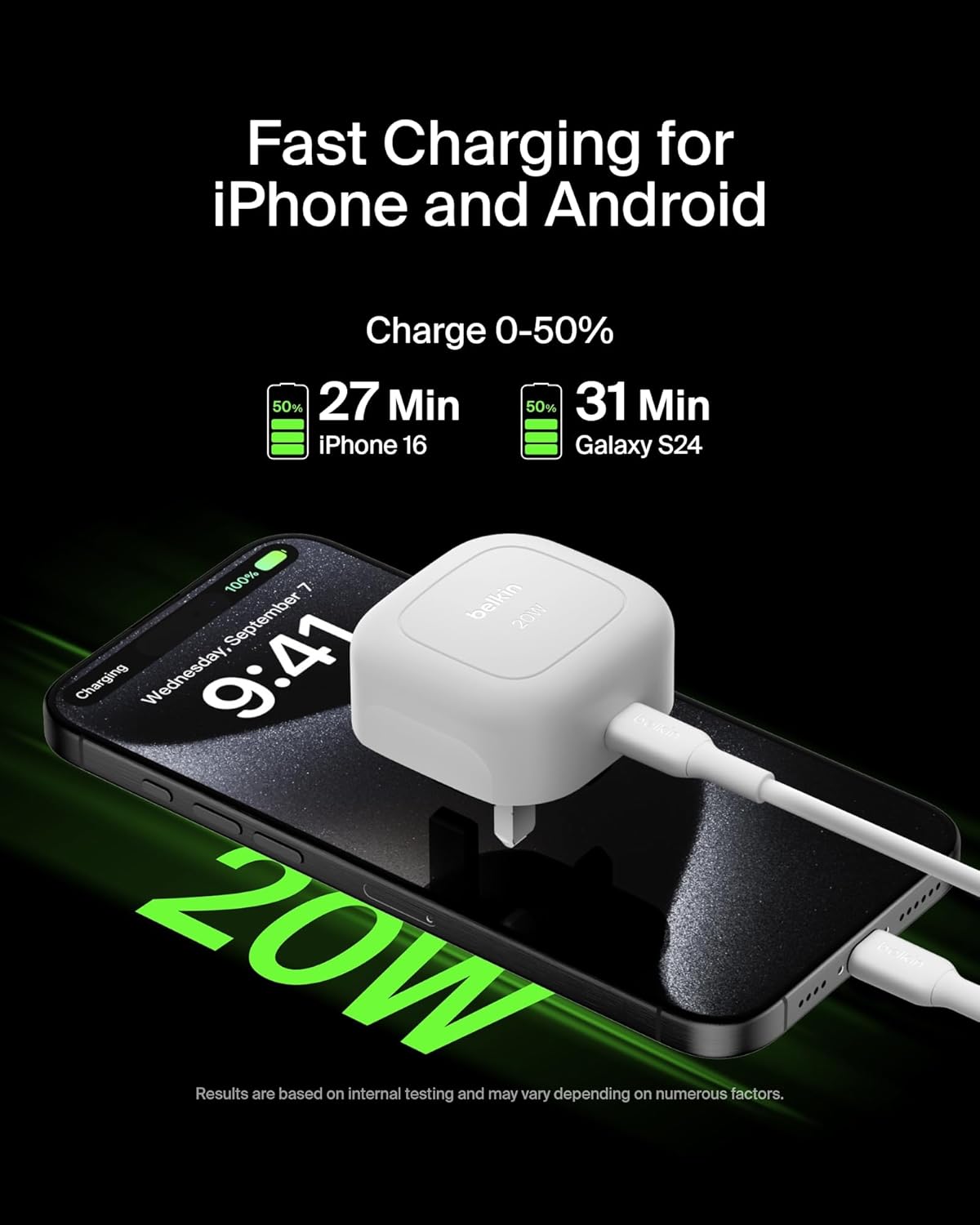 شاحن حائط مكعب Belkin Boost Charge 20W USB-C Power 1m أبيض 