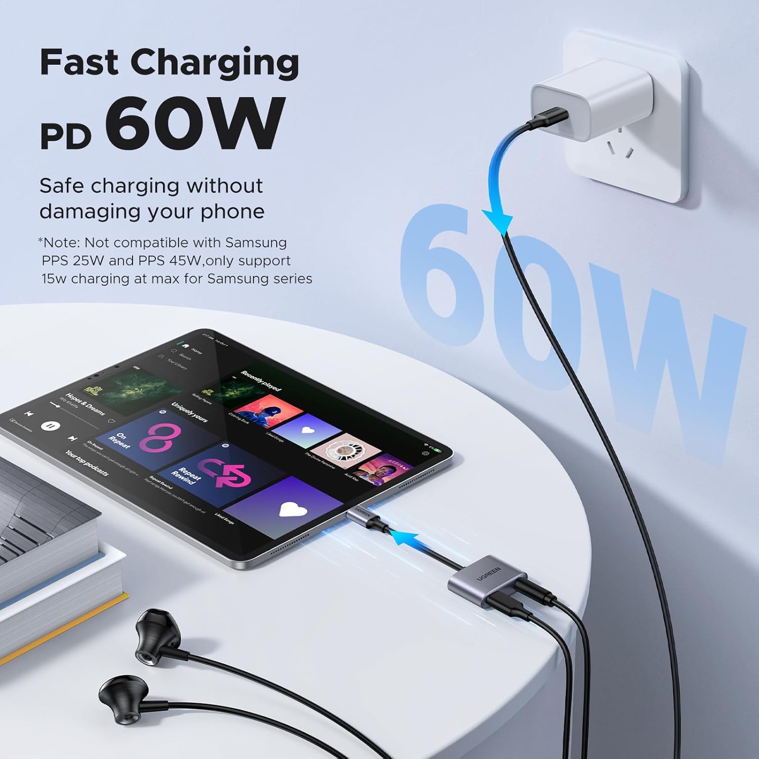 UGREEN 2 Ports USB-C Hub + 3.5mm Audio Black