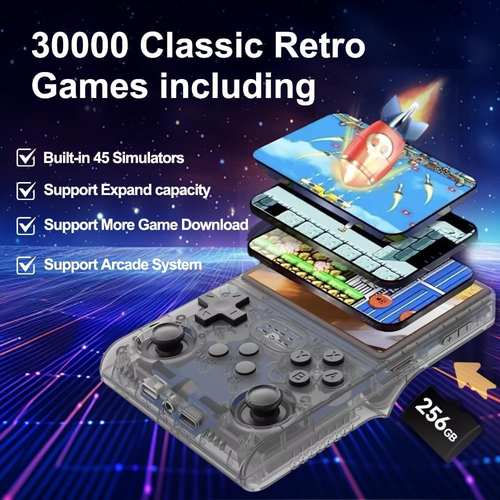 R40S Pro Retro Handheld Game Console ,3.5" IPS Screen Portable Game Console with 3800mAh,Linux System with 256G Card &30000+ Games (White)