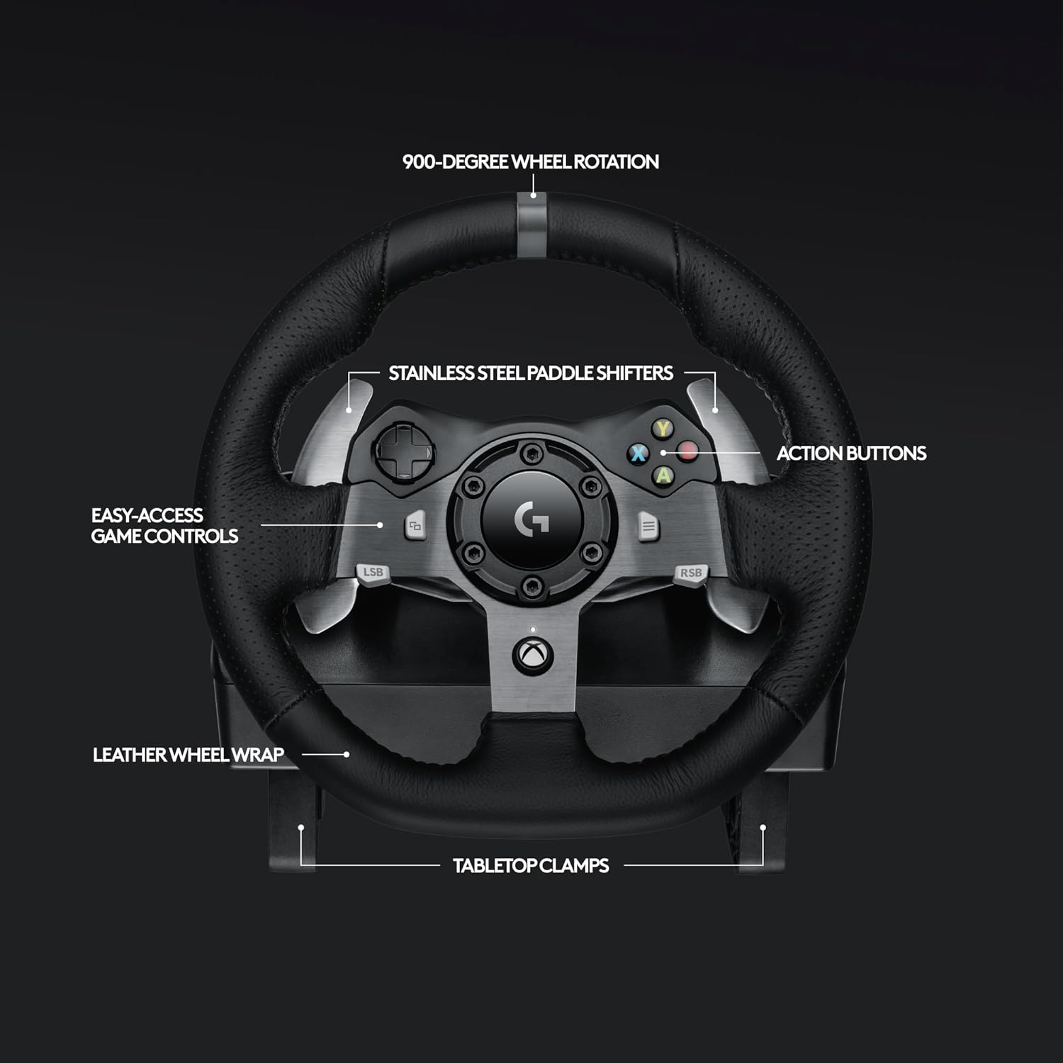 عجلة قيادة سباق Logitech G92 Driving Force ودواسات أرضية، وReal Force Feedback، ومبدلات تبديل من الفولاذ المقاوم للصدأ، وغطاء عجلة قيادة من الجلد لأجهزة Xbox Series X|S وXbox One والكمبيوتر الشخصي وMac - أسود