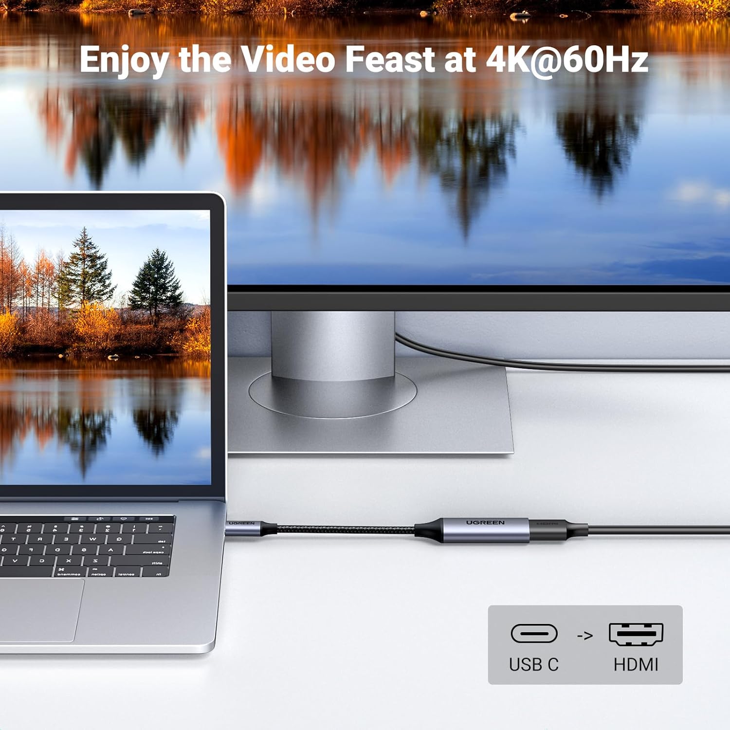 UGREEN USB C to HDMI Adapter Cable 4K@60Hz Aluminum Type C Thunderbolt 4/3 Converter Grey