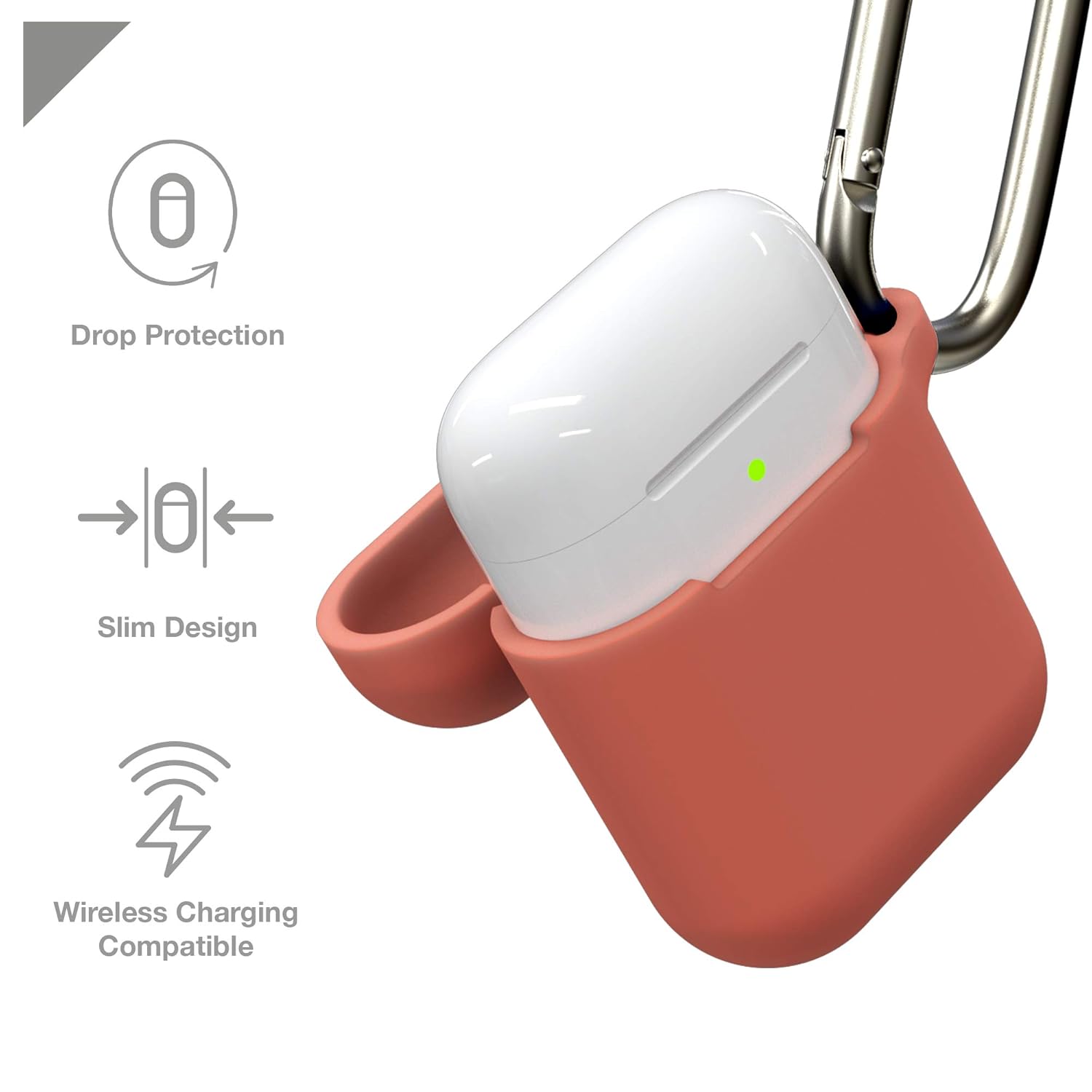 Airpods Case by GEAR4 Apollo, Fully Protective Lightweight Silicone Airpods 1 and 2 Case with Attached Clip – Coral