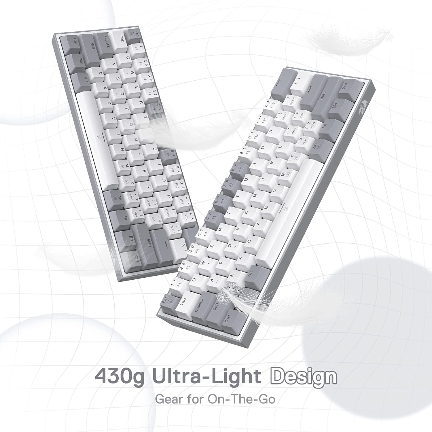 Redragon K617-RGB WG Fizz RGB Mechanical Gaming Keyboard – 61 Keys, Wired, Red Switches, White/Grey
