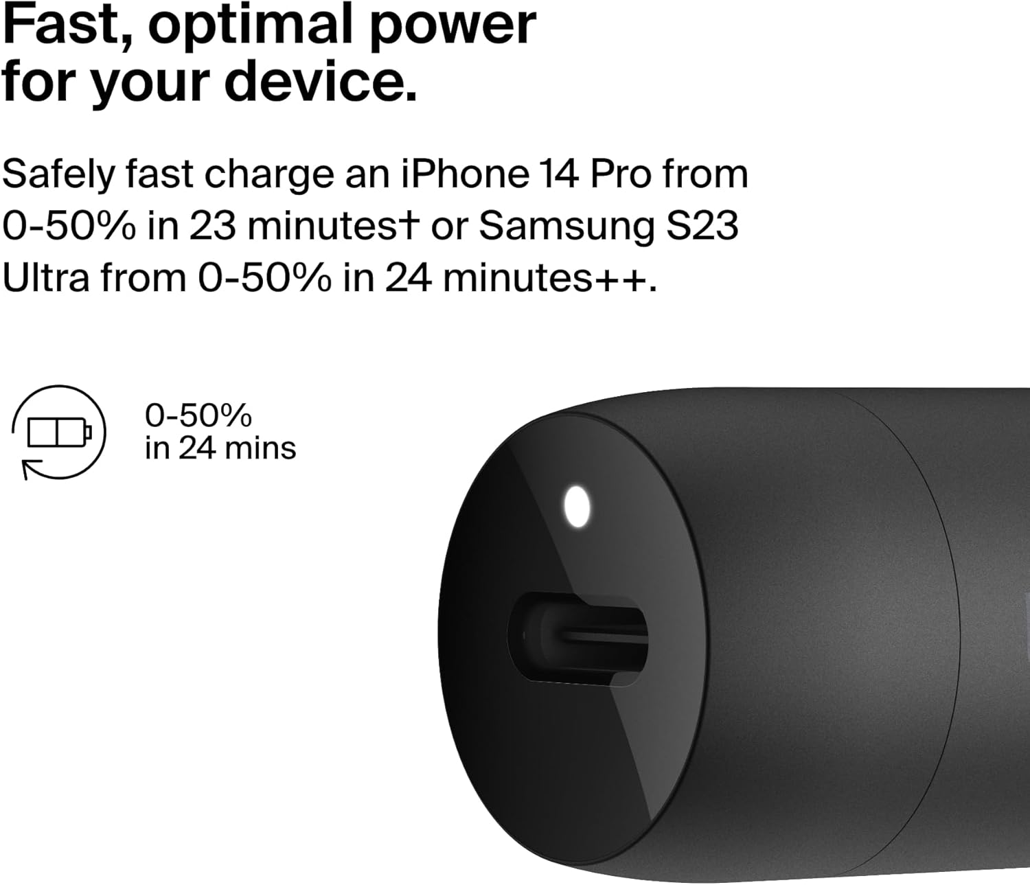 شاحن سيارة Belkin Boost Charge USB-C مع كابل USB-C بطول 1 متر وقوة 30 وات، أسود 