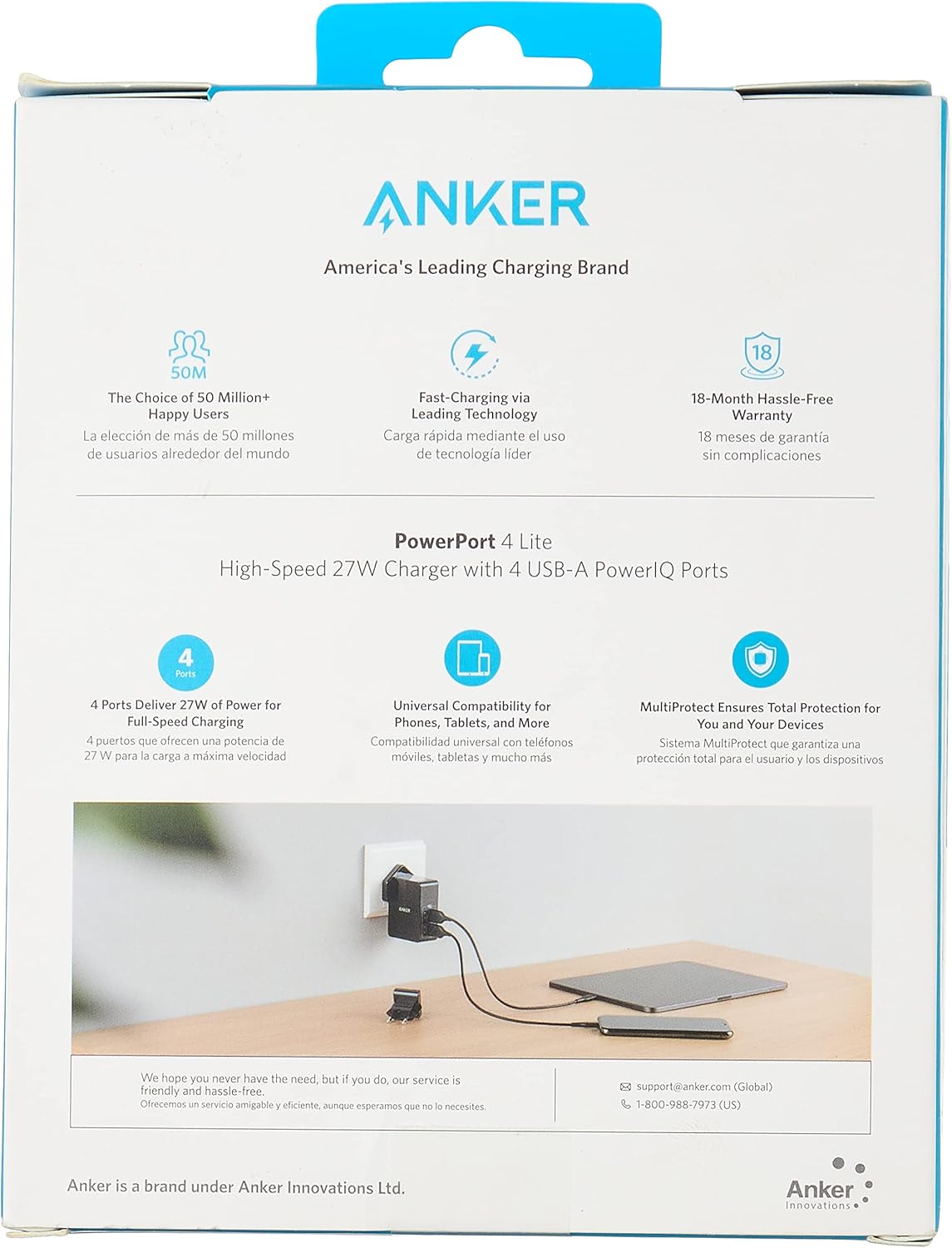 شاحن السفر Anker A2042L11 PowerPort 4 Lite (27 واط/IQ) 