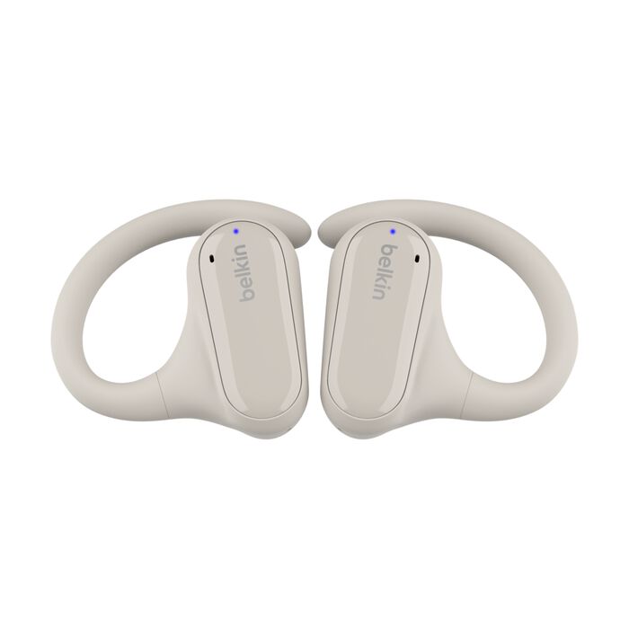 سماعات أذن لاسلكية مفتوحة من Belkin SoundForm ClearFit، سماعات أذن رياضية خفيفة الوزن، سماعات أذن بلوتوث بيضاء 