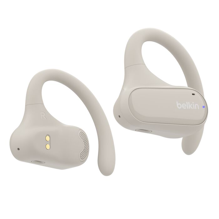 سماعات أذن لاسلكية مفتوحة من Belkin SoundForm ClearFit، سماعات أذن رياضية خفيفة الوزن، سماعات أذن بلوتوث بيضاء 