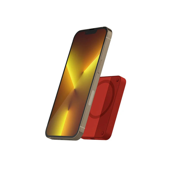 باور بانك لاسلكي مغناطيسي ١٥ واط، سعة ٤٢٠٠ مللي أمبير/ساعة، مع كابل USB-C وLightning - متوافق مع MagSafe - أحمر