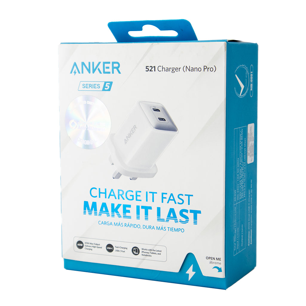 40 Watt Dual-Port USB Type-C Wall Charger, Anker A2038K21 White