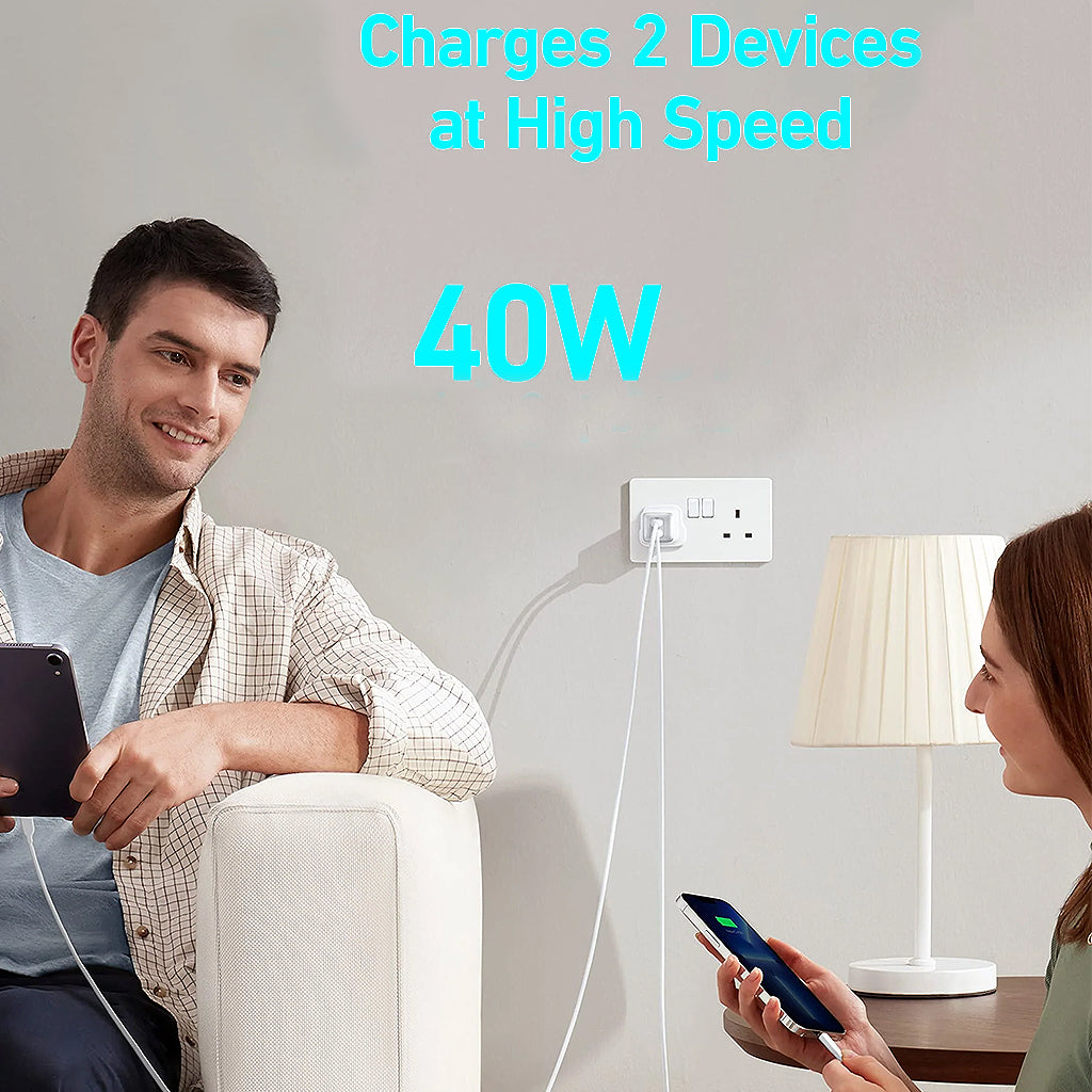 40 Watt Dual-Port USB Type-C Wall Charger, Anker A2038K21 White
