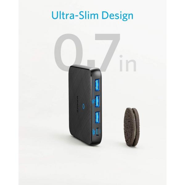 موزع شحن Anker PowerPort III Slim PD رباعي المنافذ (أسود)