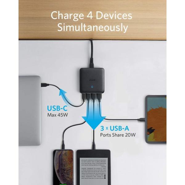 موزع شحن Anker PowerPort III Slim PD رباعي المنافذ (أسود)