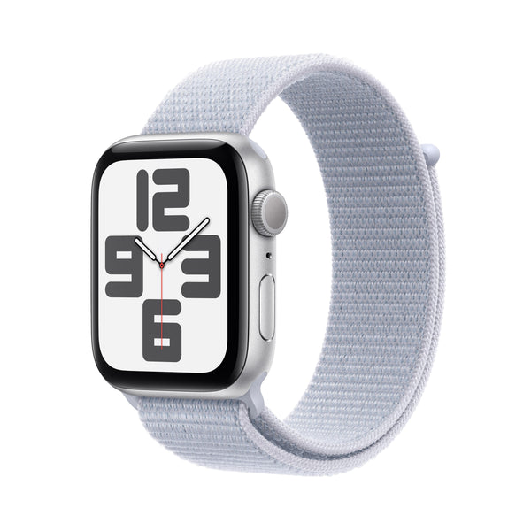 ساعة Apple Watch SE GPS مقاس 40 مم، هيكل من الألومنيوم الفضي مع حلقة رياضية زرقاء سحابية - مقاس واحد