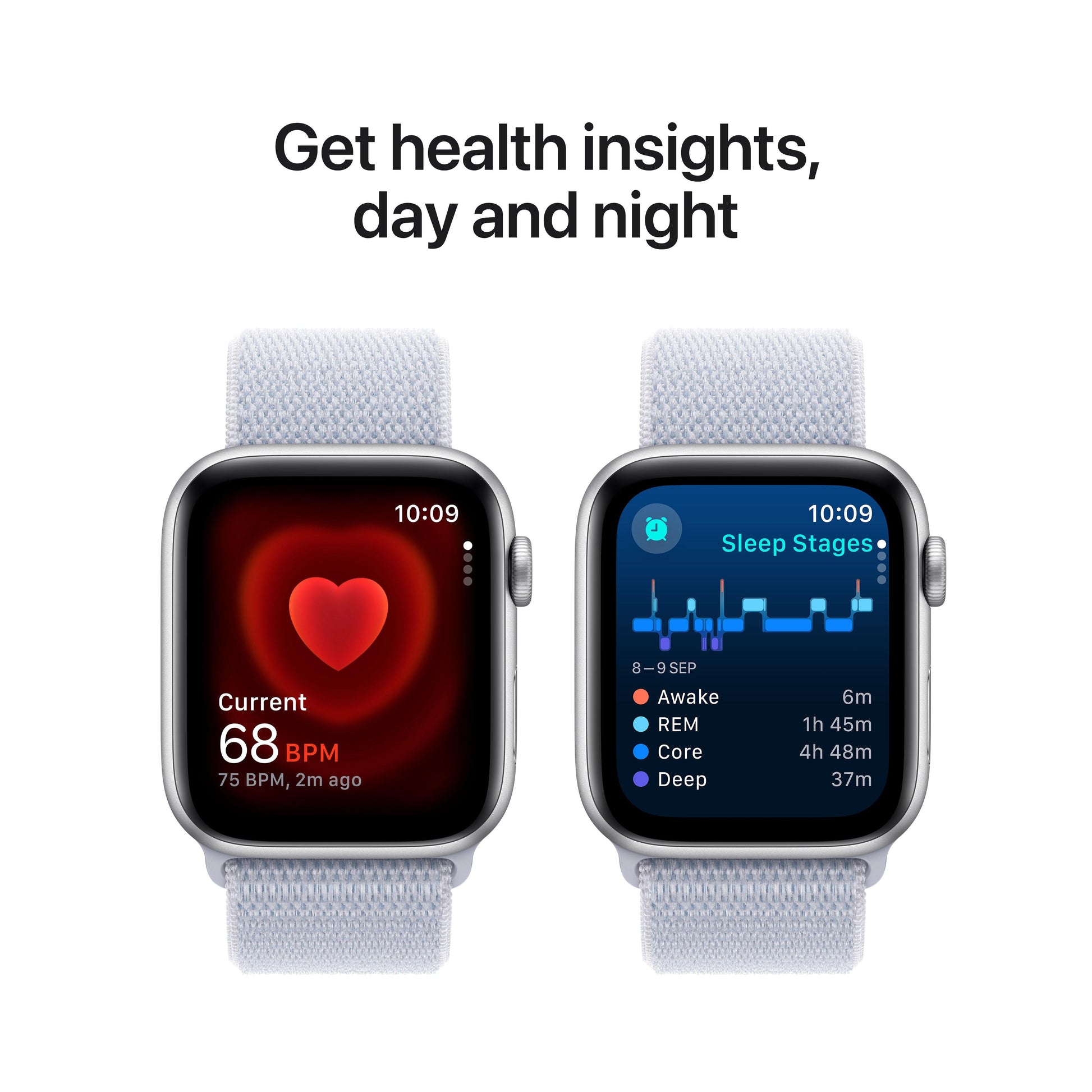 ساعة Apple Watch SE GPS مقاس 40 مم، هيكل من الألومنيوم الفضي مع حلقة رياضية زرقاء سحابية - مقاس واحد
