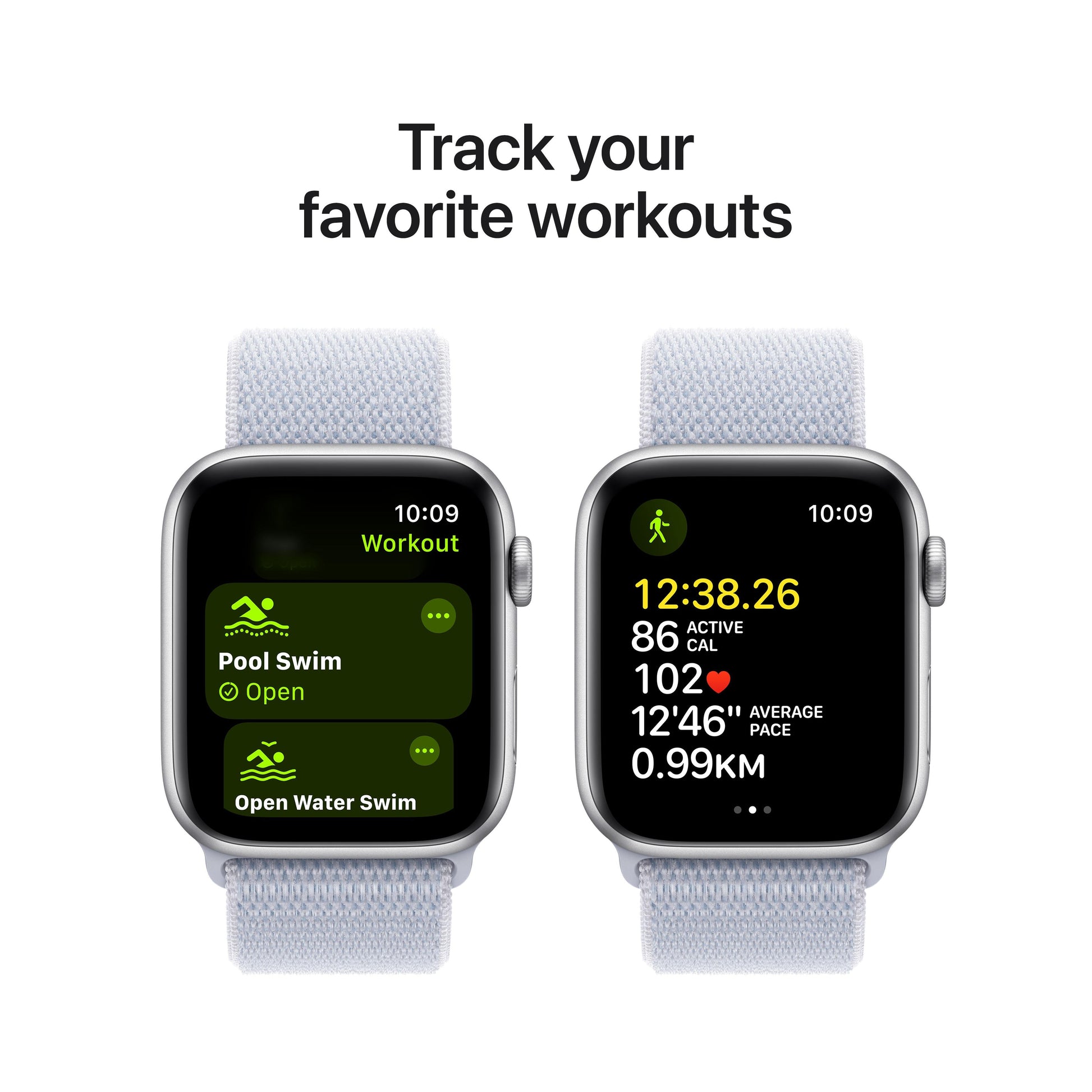 ساعة Apple Watch SE GPS مقاس 40 مم، هيكل من الألومنيوم الفضي مع حلقة رياضية زرقاء سحابية - مقاس واحد
