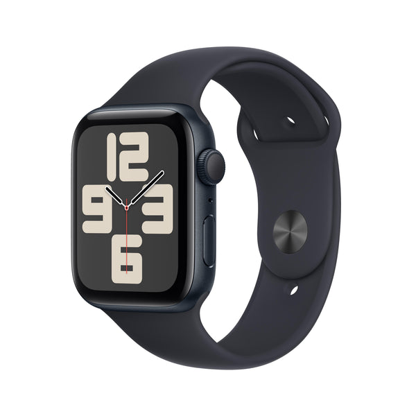 ساعة Apple Watch SE GPS مقاس 44 مم، هيكل من الألومنيوم منتصف الليل مع سوار رياضي منتصف الليل - مقاس متوسط/كبير