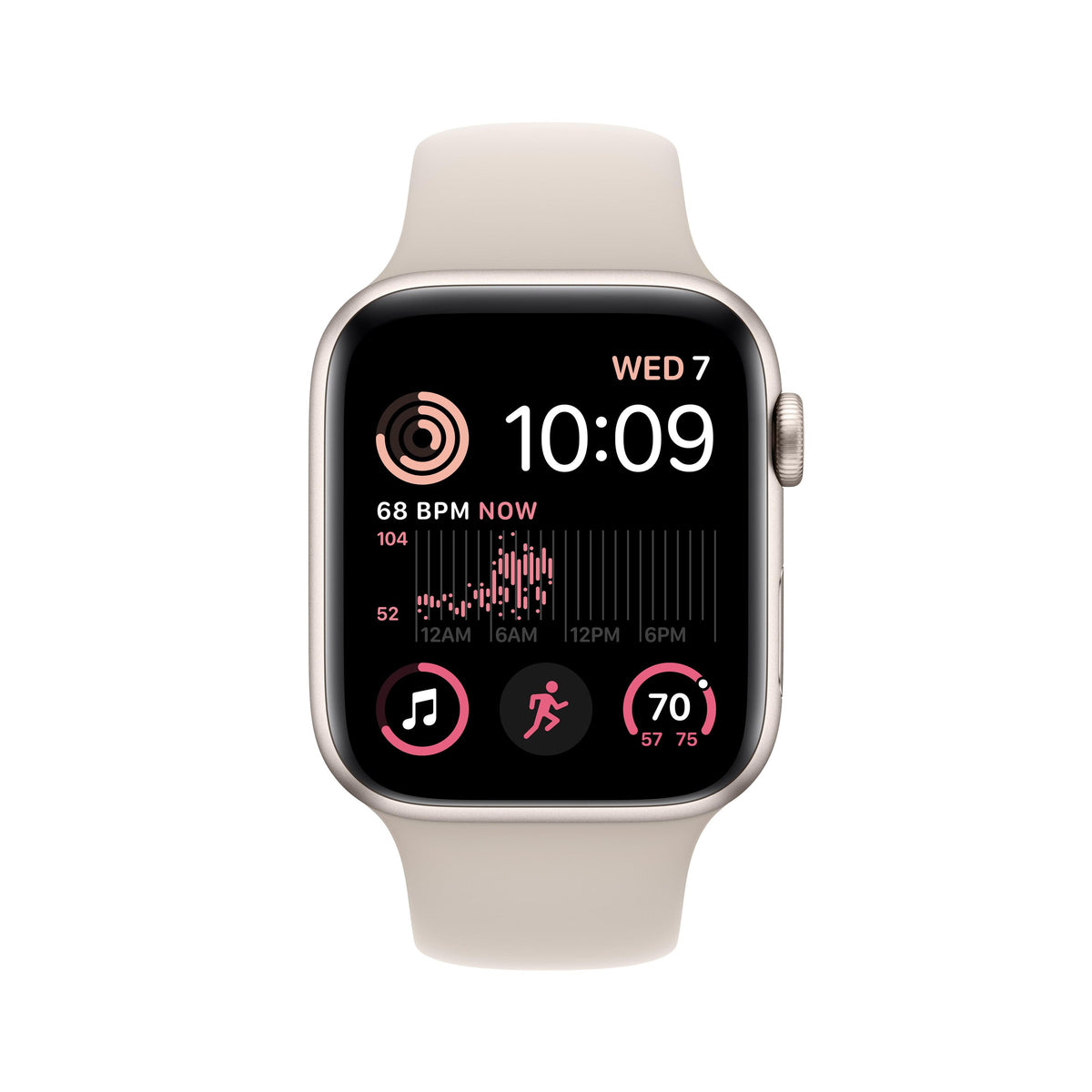 ساعة Apple Watch SE 2022 GPS مقاس 44 مم مع هيكل Starlight من الألومنيوم وسوار Starlight الرياضي 