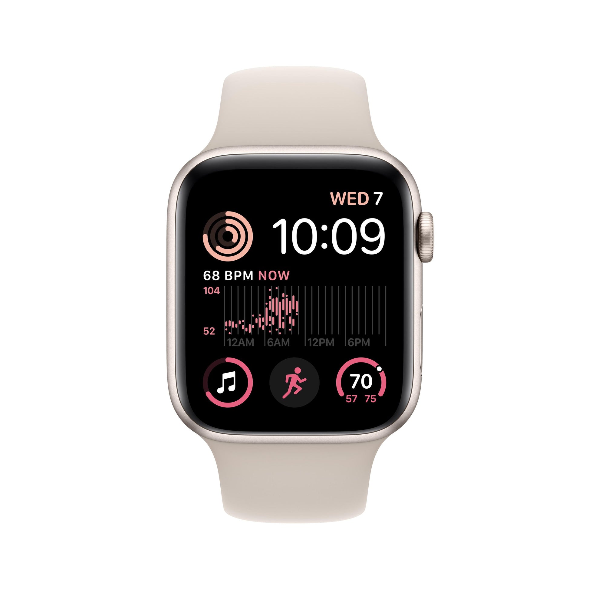 ساعة Apple Watch SE 2022 GPS مقاس 44 مم مع هيكل Starlight من الألومنيوم وسوار Starlight الرياضي 