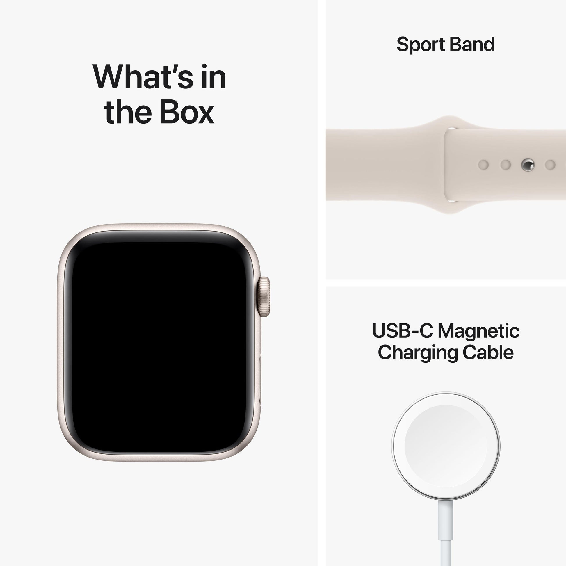 ساعة Apple Watch SE 2022 GPS مقاس 44 مم مع هيكل Starlight من الألومنيوم وسوار Starlight الرياضي 