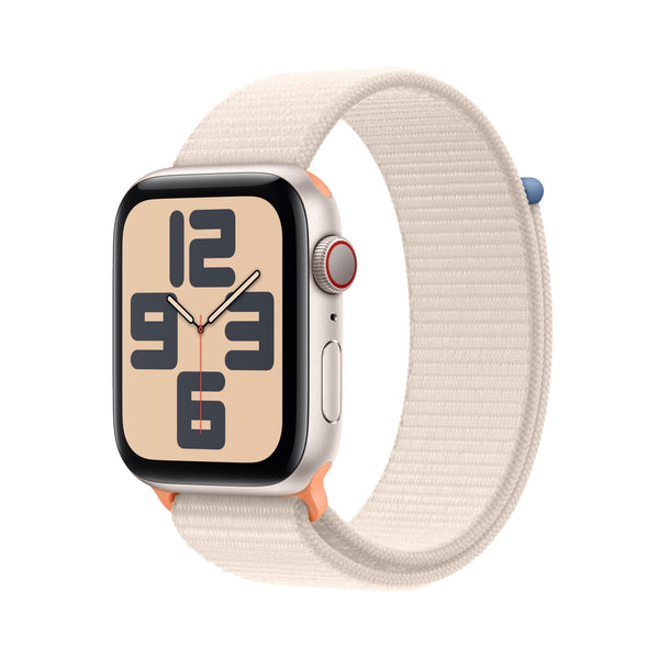 ساعة Apple Watch SE GPS + Cellular مقاس 44 مم مع هيكل Starlight من الألومنيوم وحزام Starlight الرياضي
