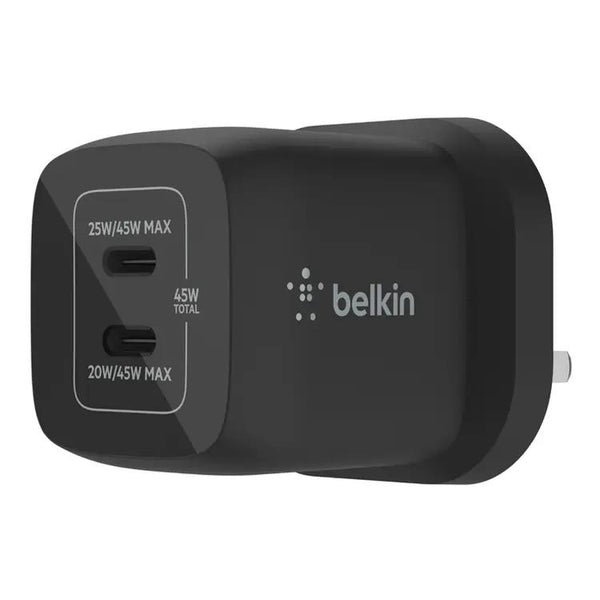 Belkin 45W Dual USB Type C Wall Charger, Fast Charging Power Delivery 3.0 with GaN Technology, USB C Charger