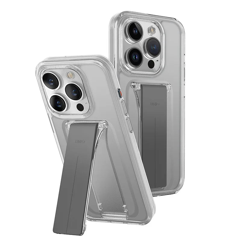 UNIQ Heldro Mount with Stand Case for 6.7-inch iPhone 15 Pro Max, 8886463685839 - Clear