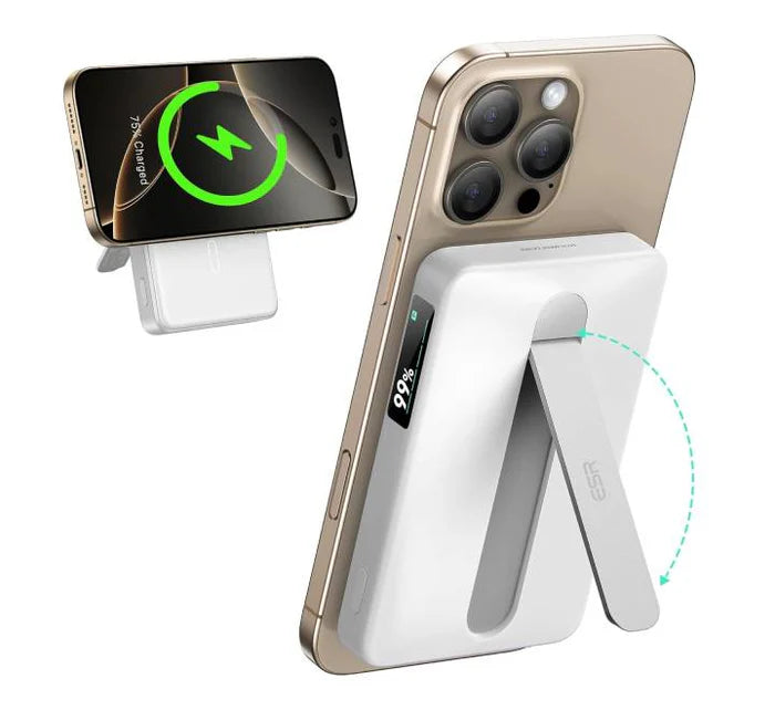 ESR Qi2 MagSlim Kickstand 15W Power Bank 10000 mAh White