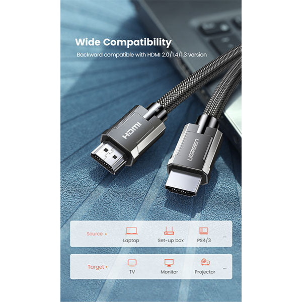 UGREEN 8K HDMI M/M Round Cable - 1M Black