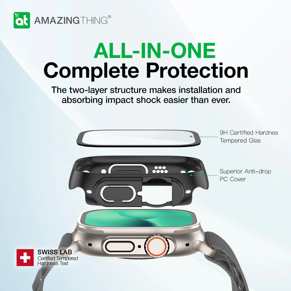 Amazing Thing Marsix Pro designed for Apple Watch Ultra 49mm case cover with built in Tempered Glass Screen Protector - Space Gray